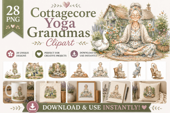 Download Watercolor Cottagecore Yoga Grandma - Premium Resources